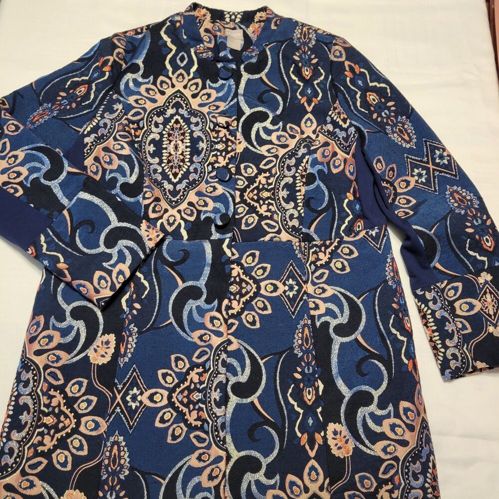 Chinos Women's Jacquard Mandarin Collar Long Sleeve Jacket Blue/Metallic US 8/10